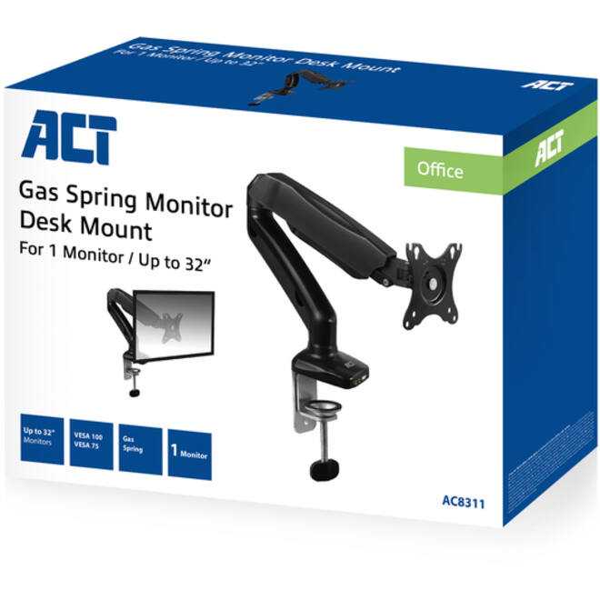 Monitorarm ACT office met gasveer 1 scherm