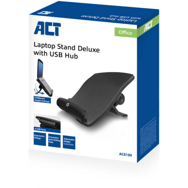 Laptopstandaard ACT 6 standen 4-p hub