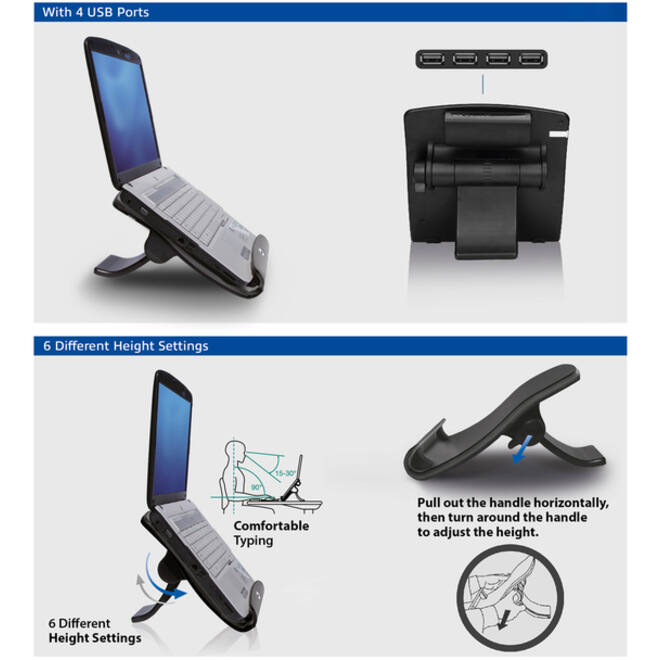 Laptopstandaard ACT 6 standen 4-p hub
