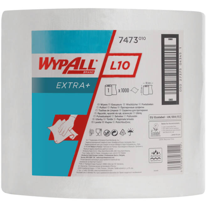 Poetsrol WypAll L10 EXTRA 1-laags 23,5cmx380m 1000vel wit 7473