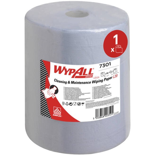Poetsrol WypAll L20 2-laags 32,5cmx190m 500vel blauw 7301