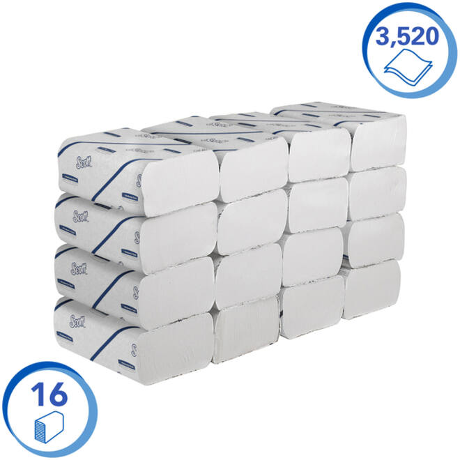 Handdoek Scott i-vouw 2-laags 21,2x18,6cm 16x220stuks wit 6609