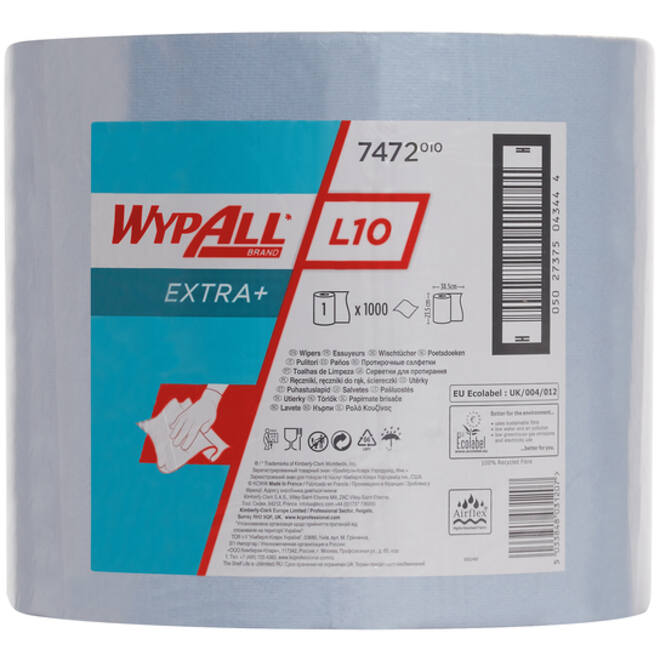 Poetsrol WypAll L10 EXTRA 1-laags 23,5cmx380m 1000vel blauw 7472