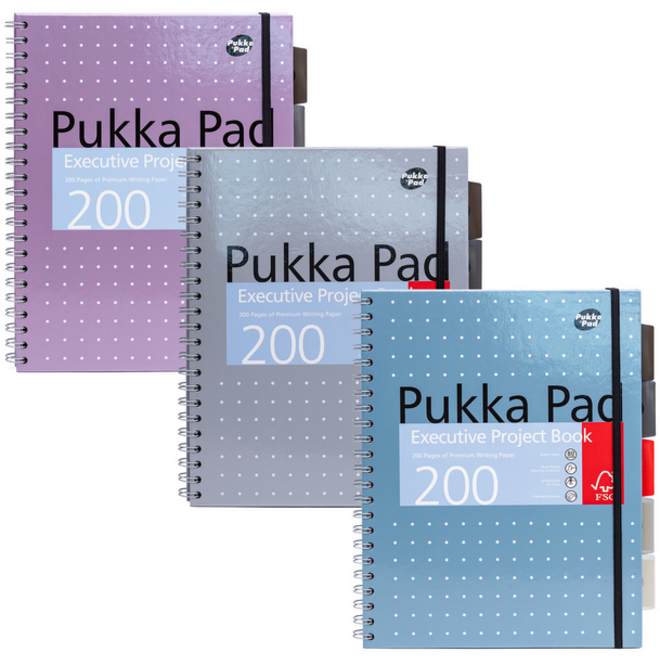 Projectboek Pukka Metallic Executive A4 lijn 5-tabs 4-gaats 200 pagina's 80gr assorti