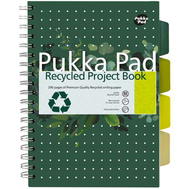 Projectboek Pukka Recycled B5 lijn 4-tabs 200 pagina's 80gr groen