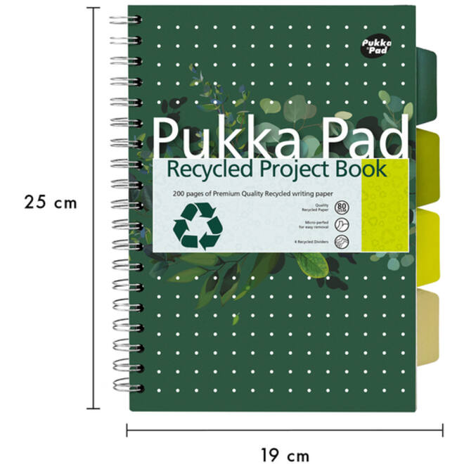 Projectboek Pukka Recycled B5 lijn 4-tabs 200 pagina's 80gr groen