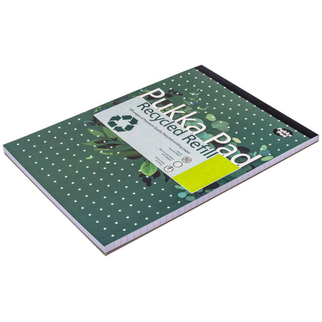Schrijfblok Pukka Recycled A4 lijn 4-gaats 100 vel 80gr
