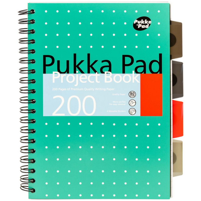 Projectboek Pukka Metallic B5 lijn 4-tabs 200 pagina's 80gr groen