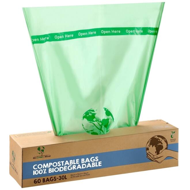 Afvalzak bio Mr.Green Mind 54x72cm 30 liter dispenser 60 stuks