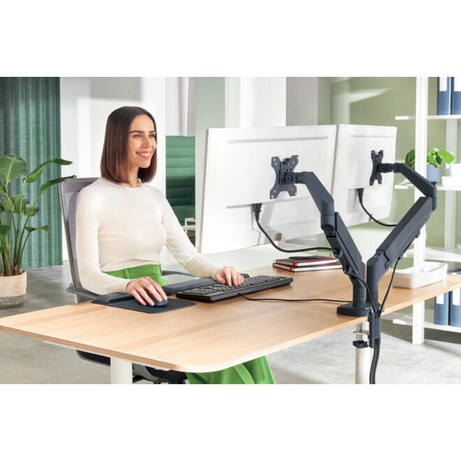 Monitorarm Leitz Ergo ruimtebesparend dubbele monitorarm