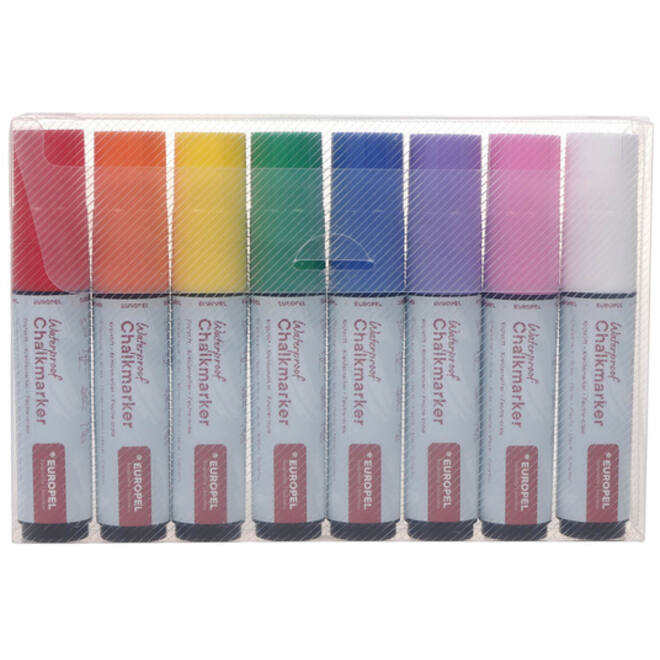 Krijtstift Europel watervast 15mm assorti etui 8 stuks