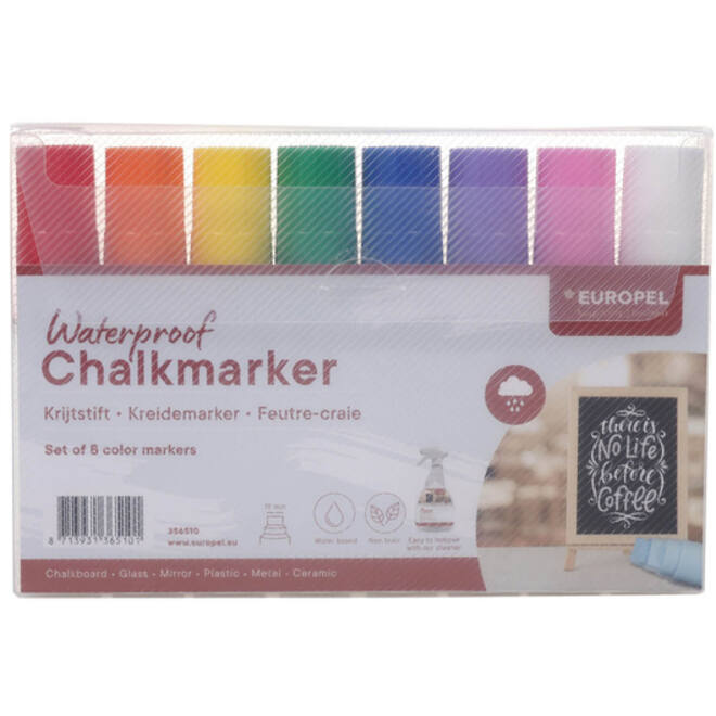 Krijtstift Europel watervast 15mm assorti etui 8 stuks