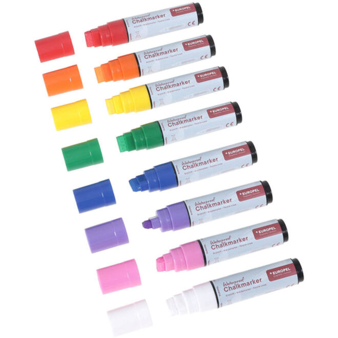 Krijtstift Europel watervast 15mm assorti etui 8 stuks