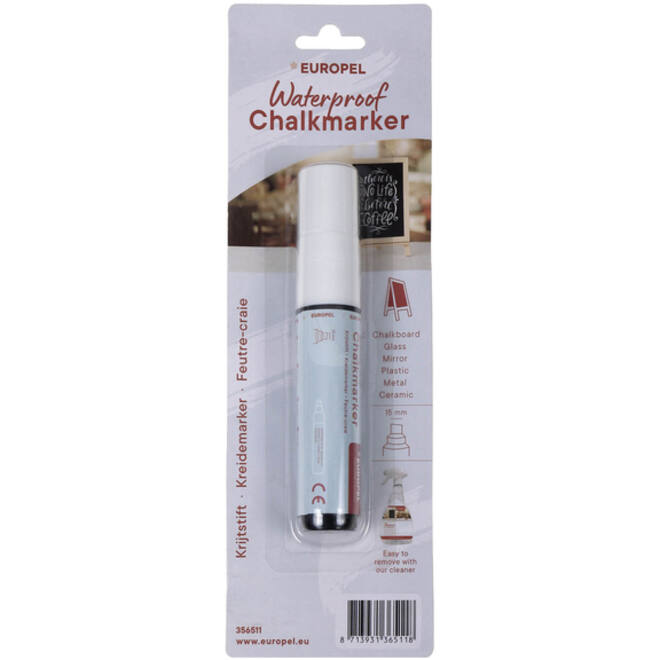 Krijtstift Europel watervast 15mm wit blister 1 stuk