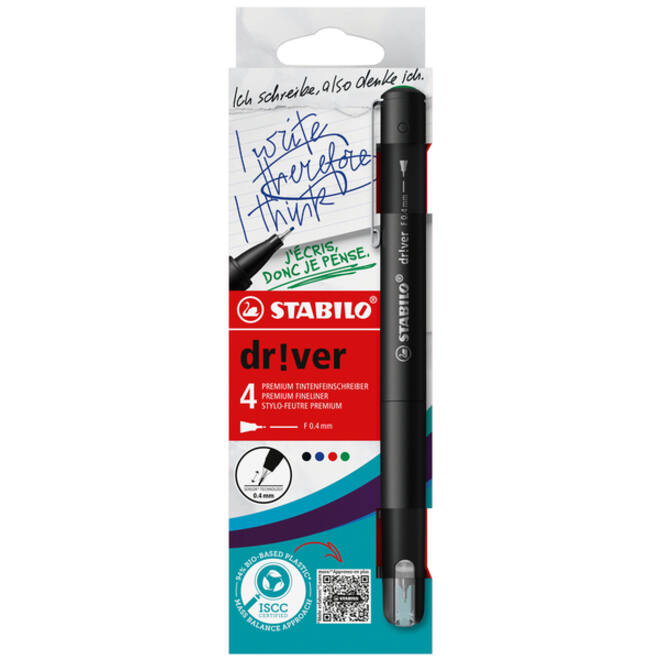 Fineliner STABILO dr!ver fijn assorti 4 stuks