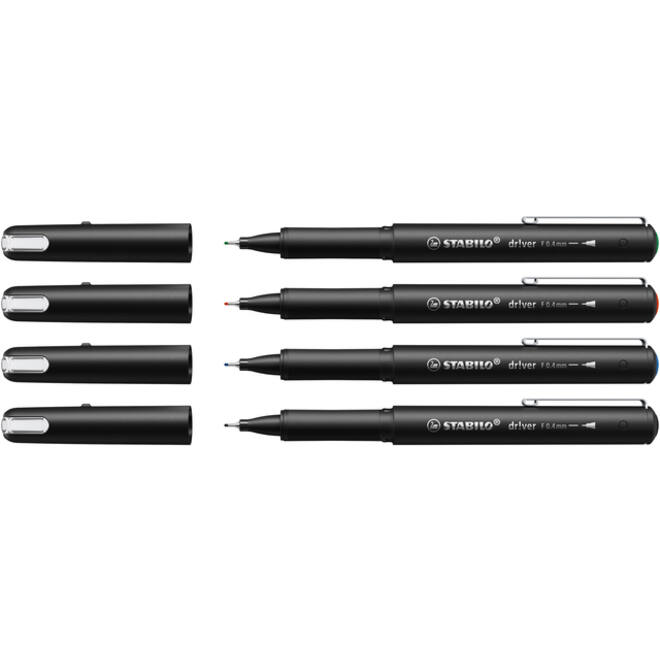 Fineliner STABILO dr!ver fijn assorti 4 stuks