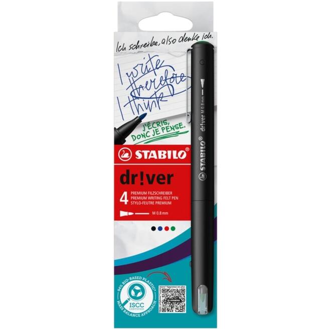 Fineliner STABILO dr!ver medium assorti 4 stuks