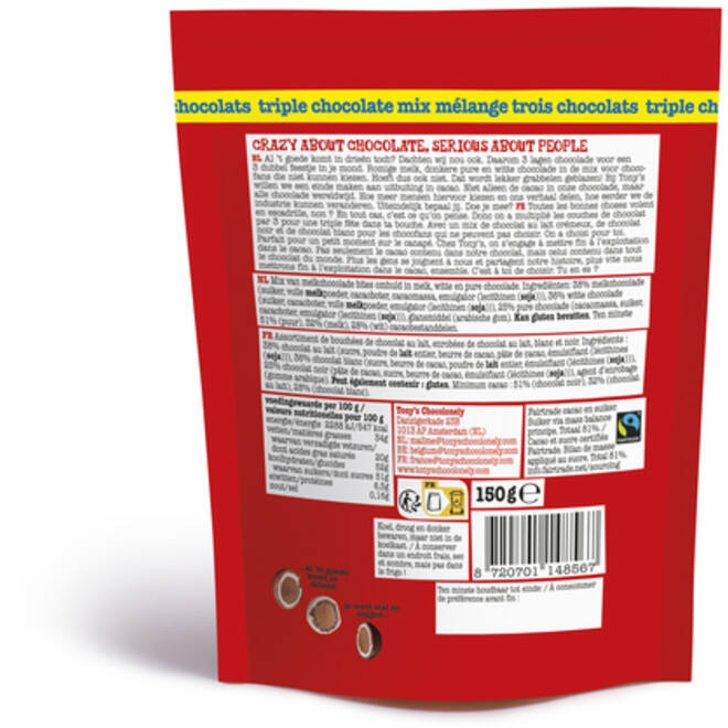 Chocolade Tony's Chocolonely Lil' Bits triple chocolate 150 gram