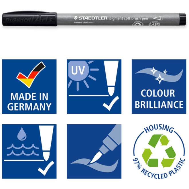 Brushpen Staedtler pigment pen etui à 6 grijze kleuren