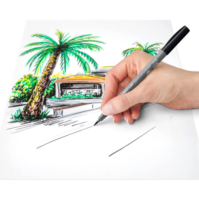 Brushpen Staedtler pigment pen etui à 6 grijze kleuren