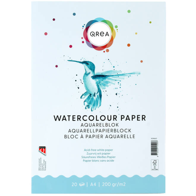 Aquarelblok Qrea A4 20vel 200gr gelijmd