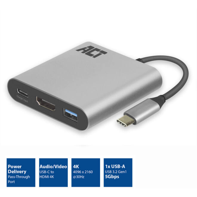 Adapter ACT USB-C multiport voor 1 HDMI monitor