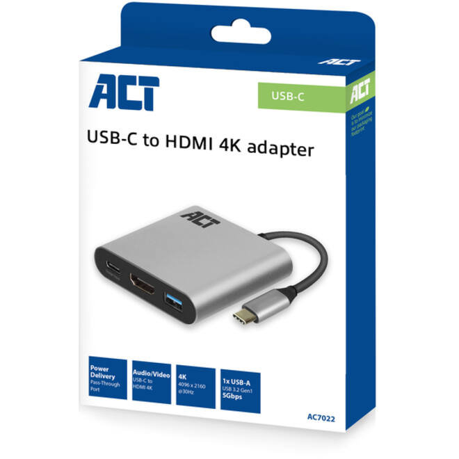 Adapter ACT USB-C multiport voor 1 HDMI monitor