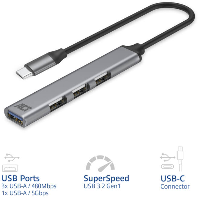 Hub ACT USB-C 3x USB-A 2.0 en 1x USB-A 3.0
