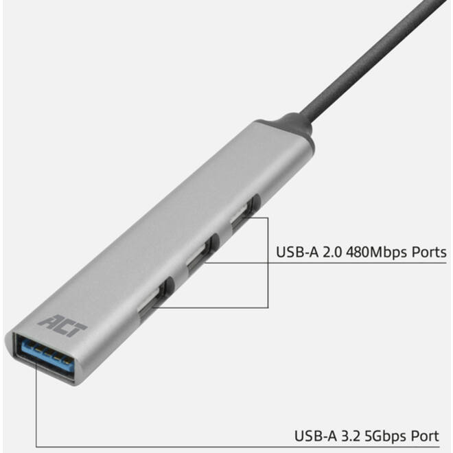Hub ACT USB-C 3x USB-A 2.0 en 1x USB-A 3.0