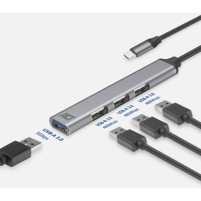 Hub ACT USB-C 3x USB-A 2.0 en 1x USB-A 3.0