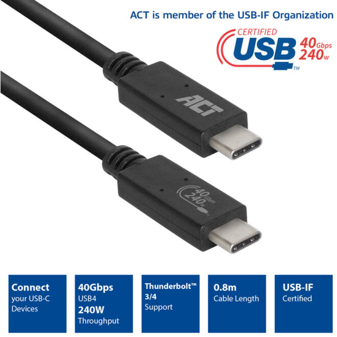 Kabel ACT USB4 40Gbps USB-C USB-IF