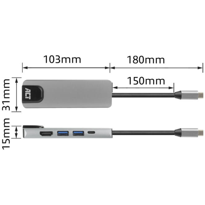 Dockingstation ACT USB-C 4K voor 1 HDMI monitor