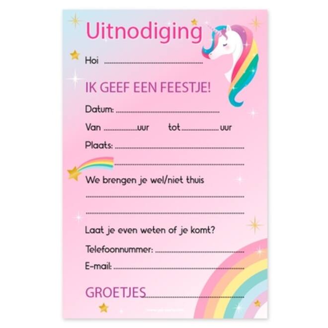 Uitnodigingskaarten Unicorn