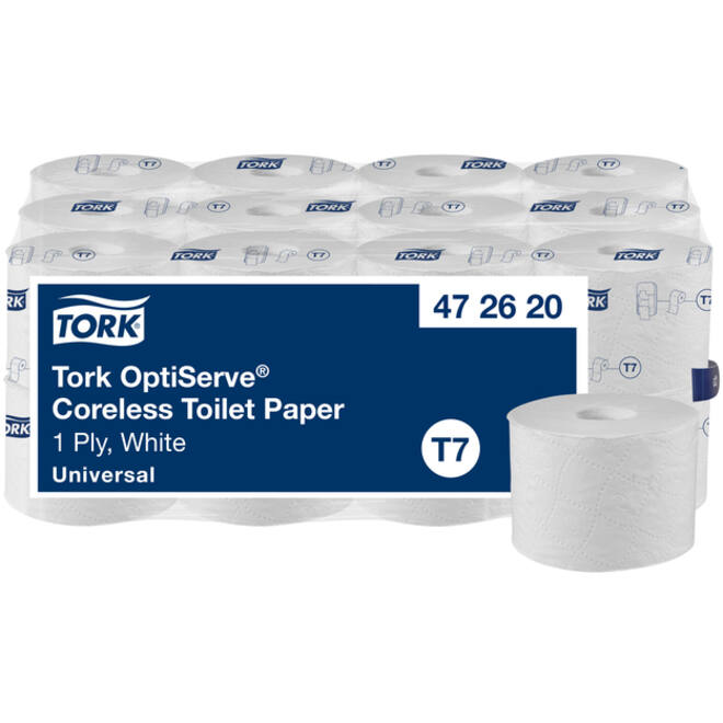 Toiletpapier Tork T7 Universal OptiServe Coreless 1-laags 144m wit 472620