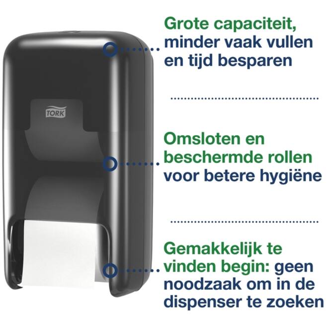 Toiletpapierdispenser Tork T7 Elevation OptiServe Coreless medium verticaal duo zwart 558042