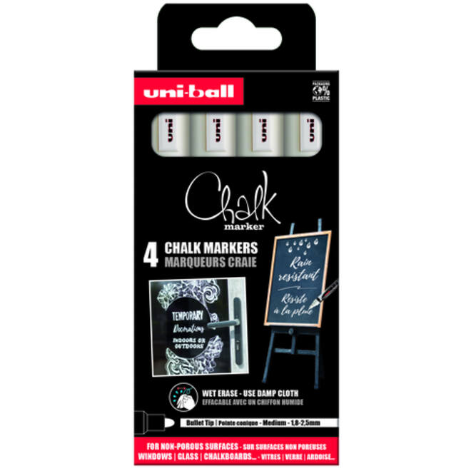 Krijtstift Uni-ball chalk rond 1.8-2.5mm wit 4 stuks