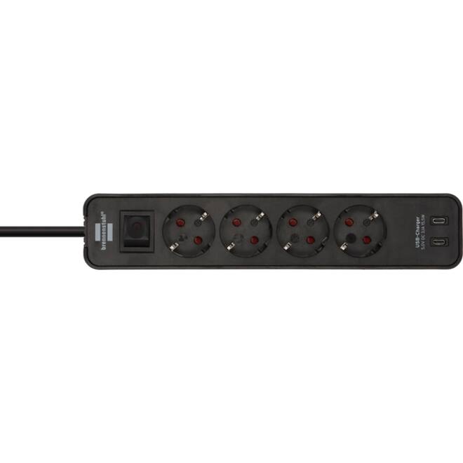 Stekkerdoos Brennenstuhl Ecolor 4 voudig inclusief 2 USB C 1.5 meter zwart