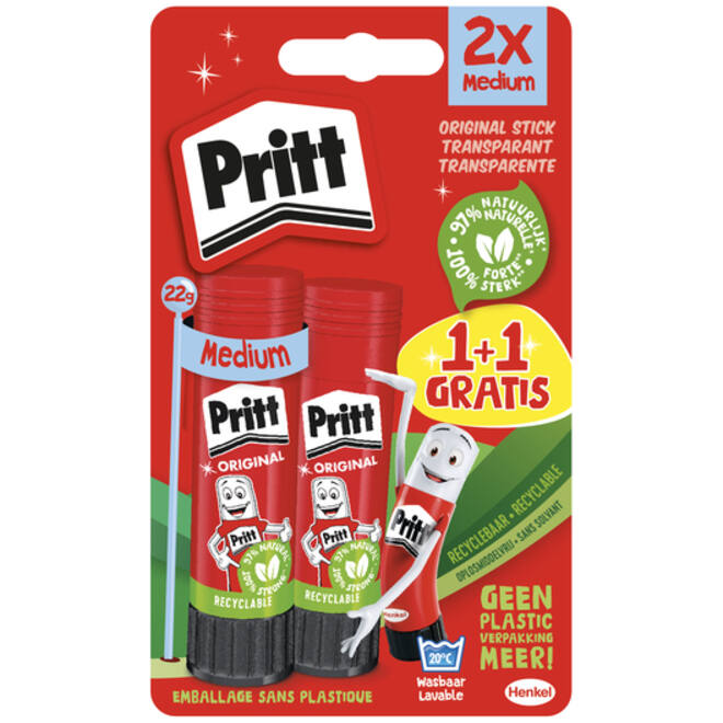 Lijmstift Pritt Stick Original 22gr blister à 1 + 1 stuk gratis Promo