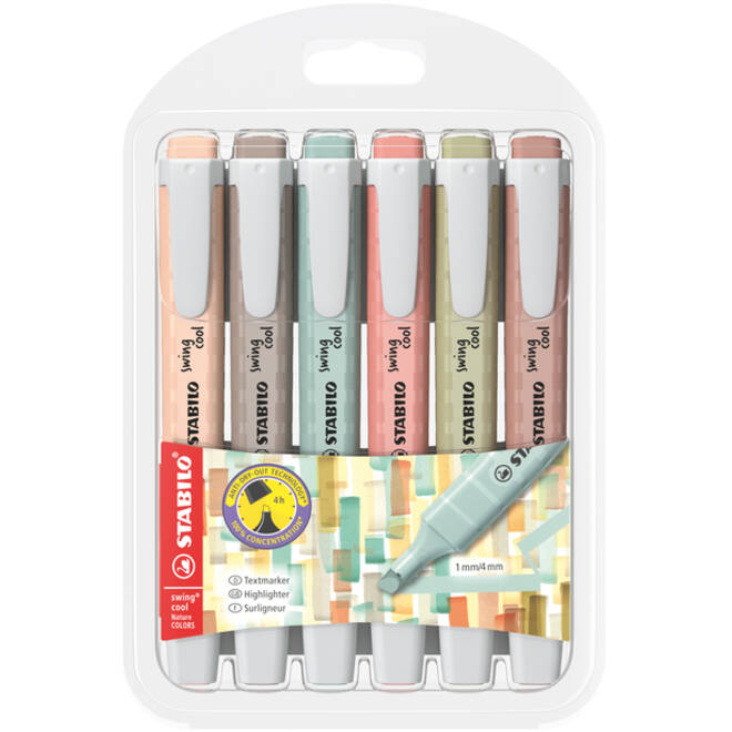 Markeerstift STABILO Swing cool nature colors assorti 6 stuks