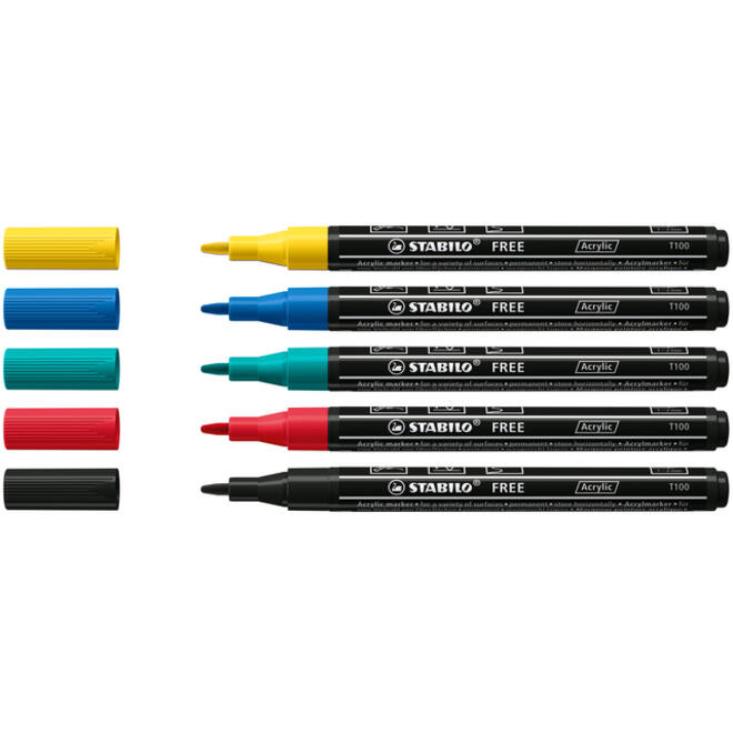 Acrylmarker STABILO Free Acrylic T100 Royal assorti 5 stuks