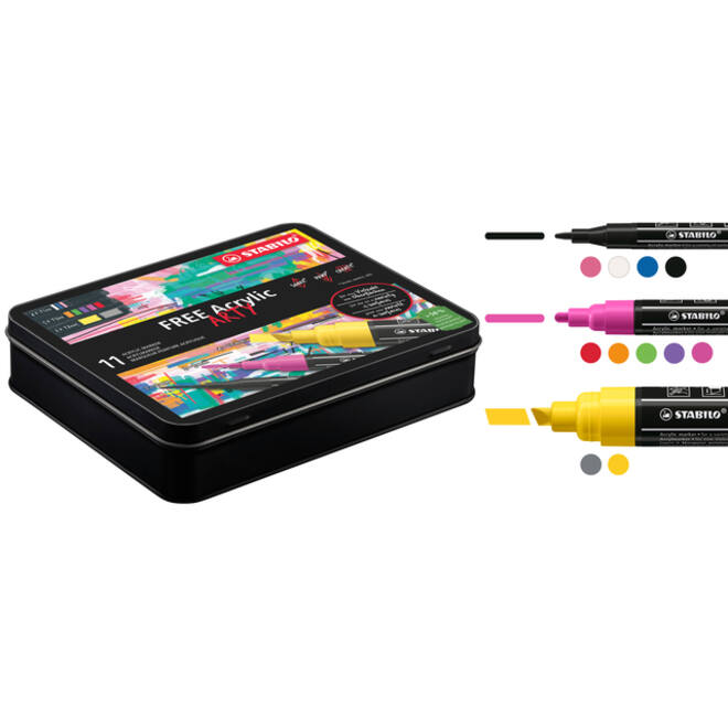 Acrylmarker STABILO Free Acrylic Starter Kit assorti 11 stuks