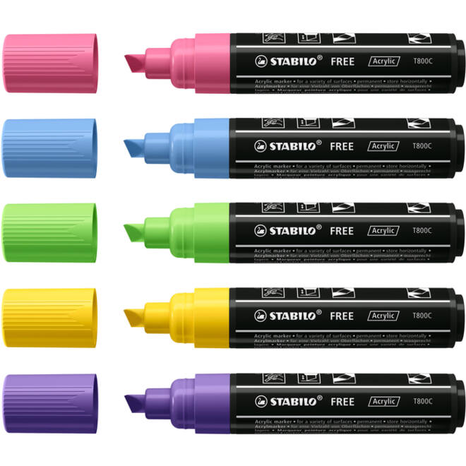 Acrylmarker STABILO Free Acrylic T800C Seaside assorti 5 stuks