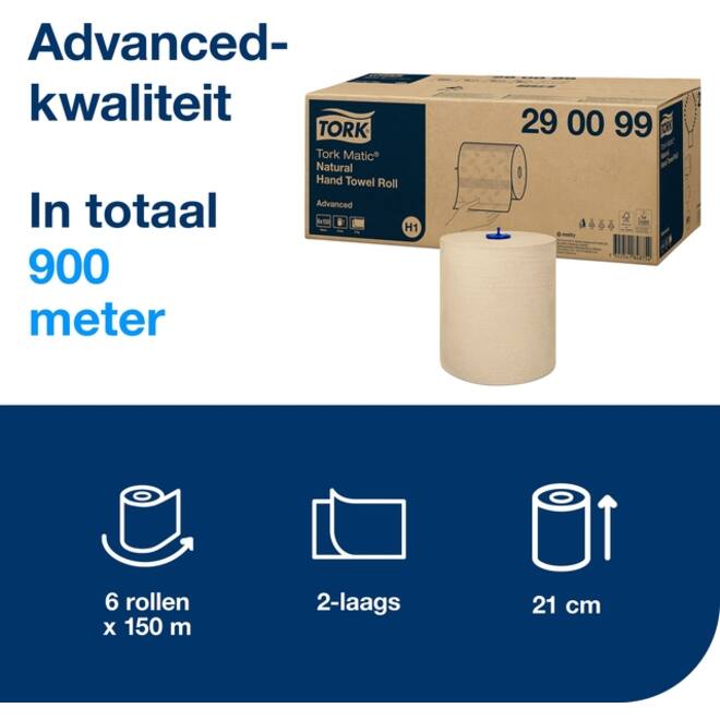 Handdoekrol Tork H1 Matic Advanced 2-laags 150m naturel 290099