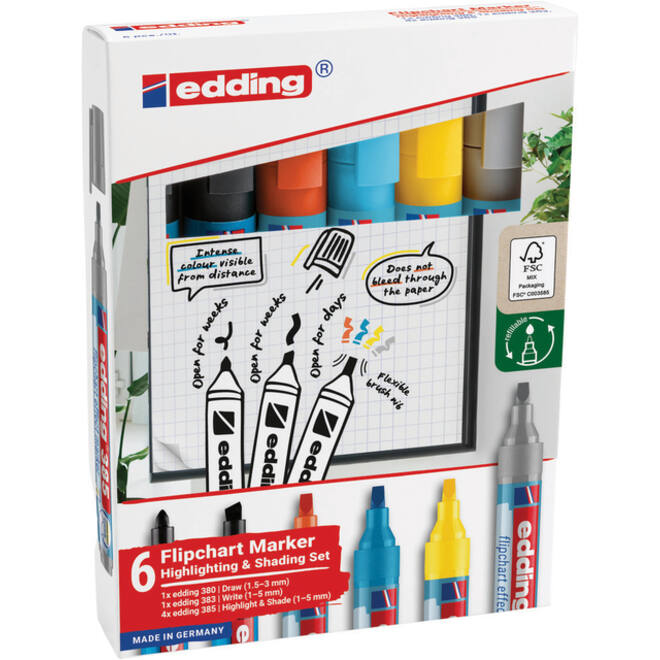 Viltstift edding 385 flipover incl 380 - 383 assorti 6 stuks