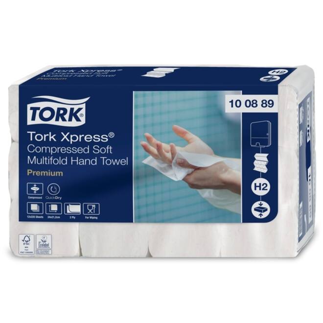 Handdoek Tork H2 Xpress compressed Premium multifold 2-laags 212x240mm 12x225 vel wit 100889