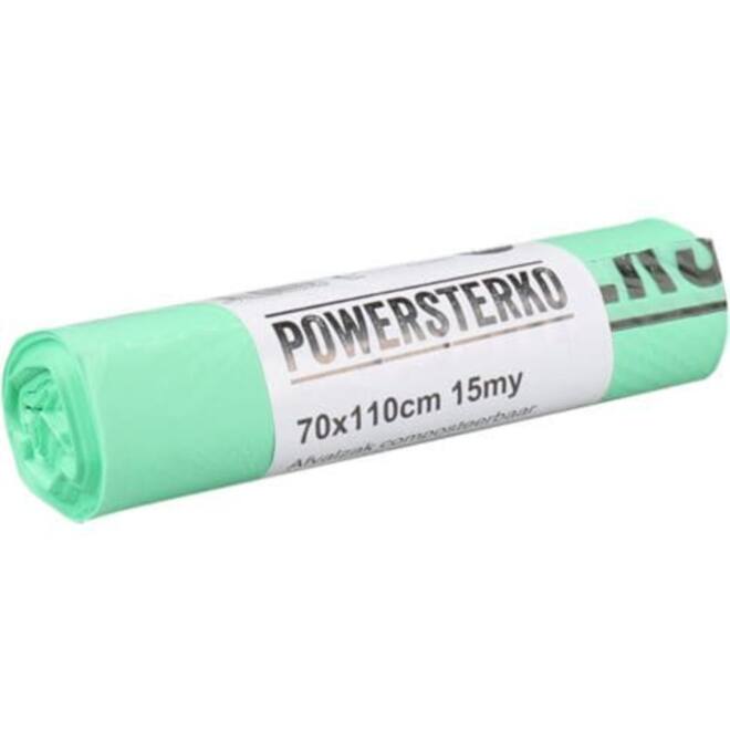 Afvalzak Powersterko bioplastic T15 70x110cm 120L groen rol à 10 stuks