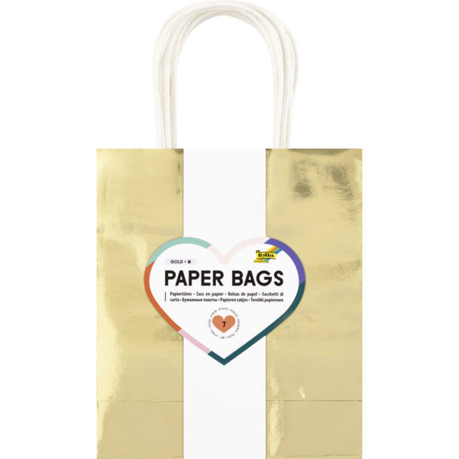 Cadeautas Folia goud kraft 18x21x8cm 7 stuks
