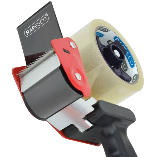 Verpakkingstape dispenser Rapesco Germ-Savvy 960 antibacterieel met transparante tape zwart
