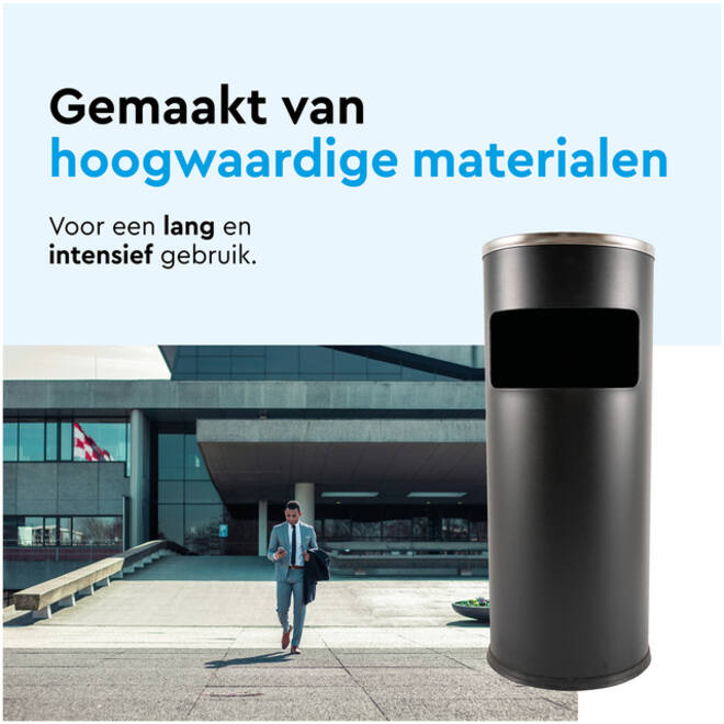 Afvalbak met asbak BRASQ 11 liter AT500 zwart