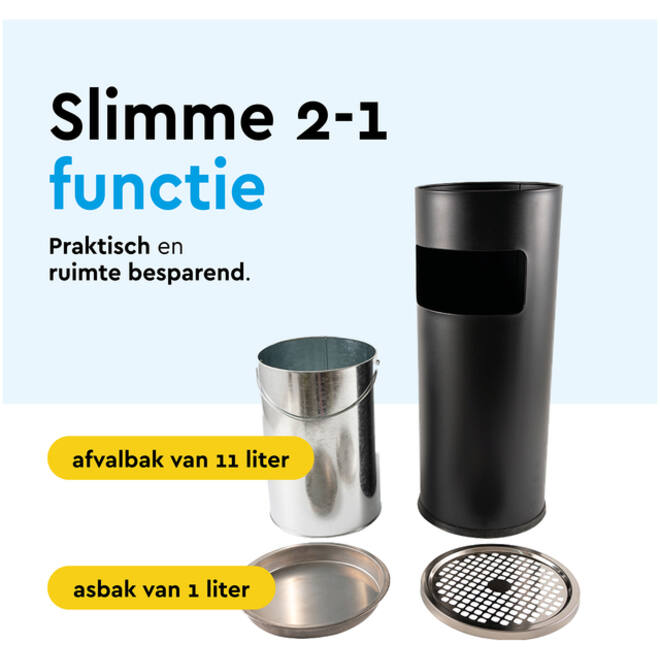Afvalbak met asbak BRASQ 11 liter AT500 zwart